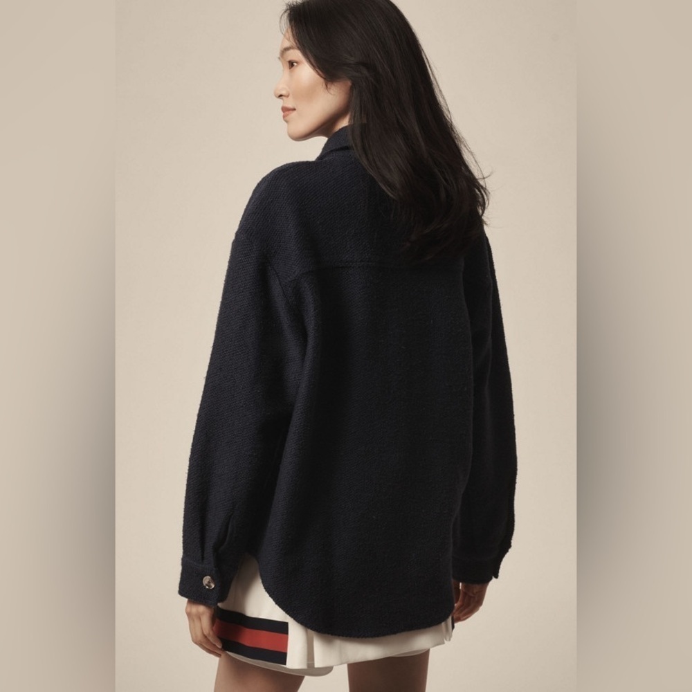 Anthropologie Women's Navy Textured Knit Shirt Jacket - Picture 3 of 14